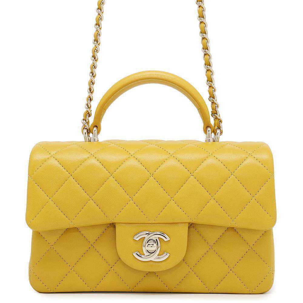 CHANEL Matelasse Top Handle ChainShoulder Bag YellowAS2431 Lambskin