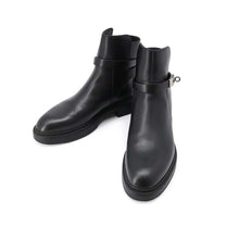 将图像加载到图库查看器中，HERMES ★Veo Boots Black Leather Size 39
