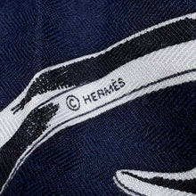 Load image into Gallery viewer, HERMES HERMES Metallic Carry Case Size 100 Marine/Black/White Cashmere70% Silk30%
