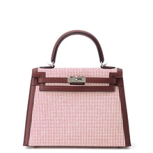 Load image into Gallery viewer, HERMES Kelly Sellier RougeSellier/Ecru/Framboise Toile Cadrille Swift Leather Size 25

