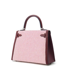 Load image into Gallery viewer, HERMES Kelly Sellier RougeSellier/Ecru/Framboise Toile Cadrille Swift Leather Size 25
