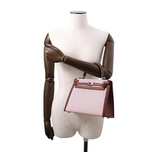 Load image into Gallery viewer, HERMES Kelly Sellier RougeSellier/Ecru/Framboise Toile Cadrille Swift Leather Size 25
