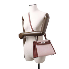 Load image into Gallery viewer, HERMES Kelly Sellier RougeSellier/Ecru/Framboise Toile Cadrille Swift Leather Size 25
