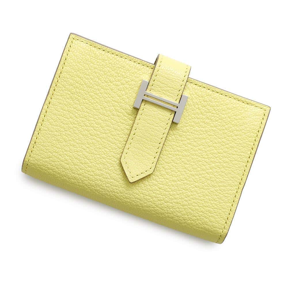 HERMES Bearn Card Case Limoncello Chevre Myzore Goatskin