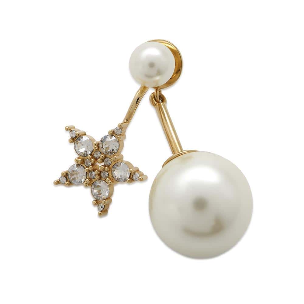 Dior Tribal earrings single Gold Metal Faux Pearl  Rhinestone