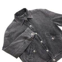 将图像加载到图库查看器中，CHANEL COCO Button Denim Jacket Size 36 BlackP74033 Cotton 70% Viscose 18% Polyester 12%
