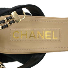 将图像加载到图库查看器中，CHANEL ★Double Chain EncreStrap Heel Sandals Beige/BlackG45094 Leather Size 35H
