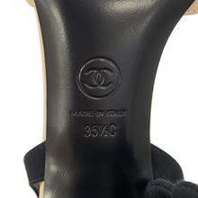 将图像加载到图库查看器中，CHANEL ★Double Chain EncreStrap Heel Sandals Beige/BlackG45094 Leather Size 35H
