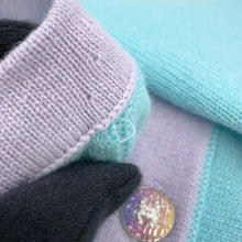 将图像加载到图库查看器中，CHANEL cardigan Size 34 Light Blue/PurpleP76463 Cashmere100% Rhinestone
