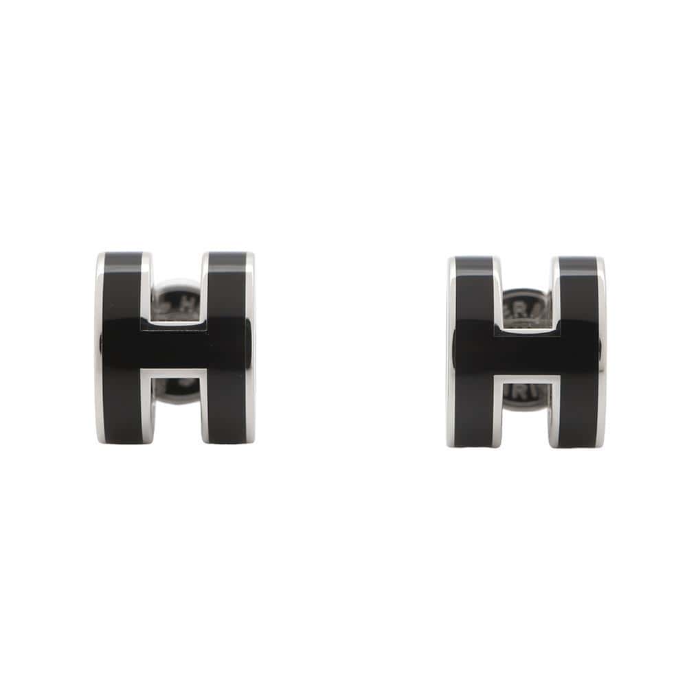 HERMES Pop Ash Earrings Size Mini Black Metal Lacquer