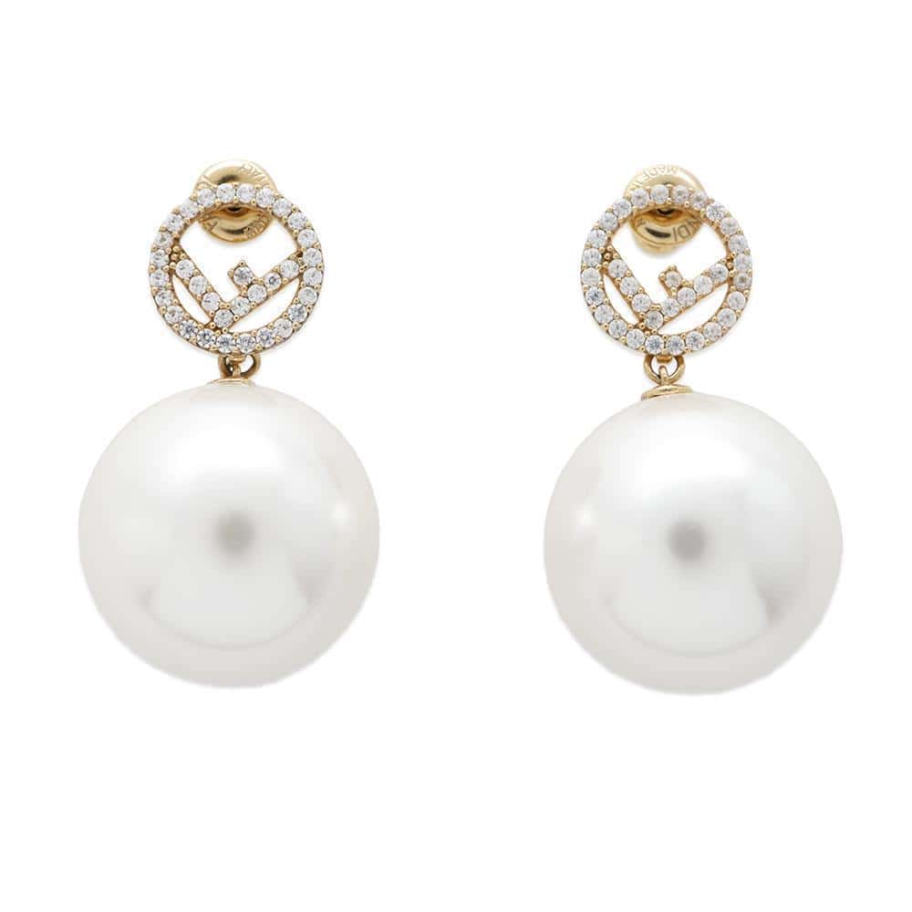 FENDI Fiz Pearl Earrings White/Gold8AG858 Metal Faux Pearl  Rhinestone