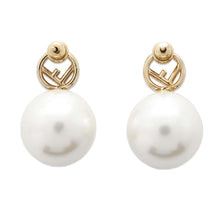 Load image into Gallery viewer, FENDI Fiz Pearl Earrings White/Gold8AG858 Metal Faux Pearl  Rhinestone
