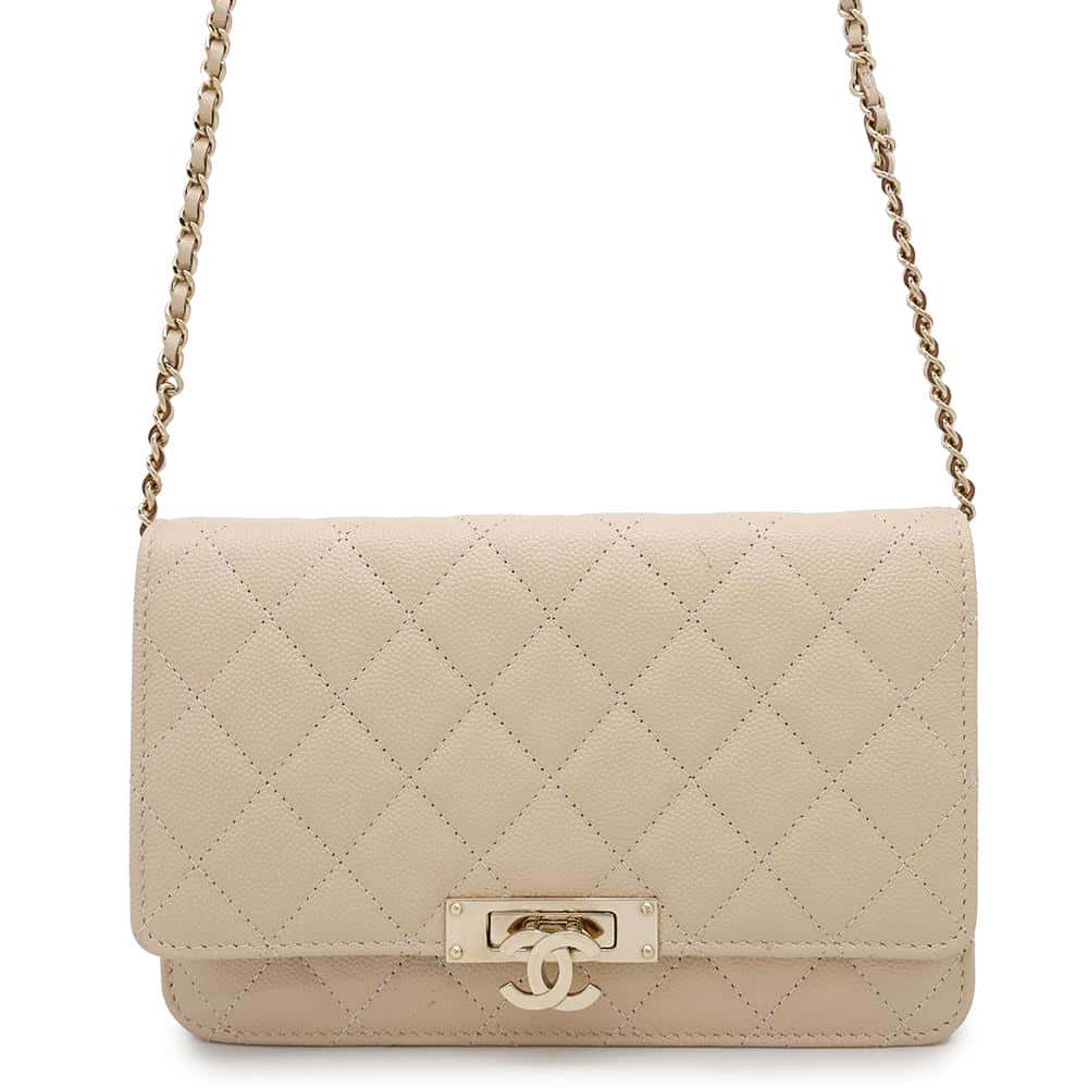 CHANEL Matelasse Cocorock Chain Wallet BeigeA80766 Caviar Leather