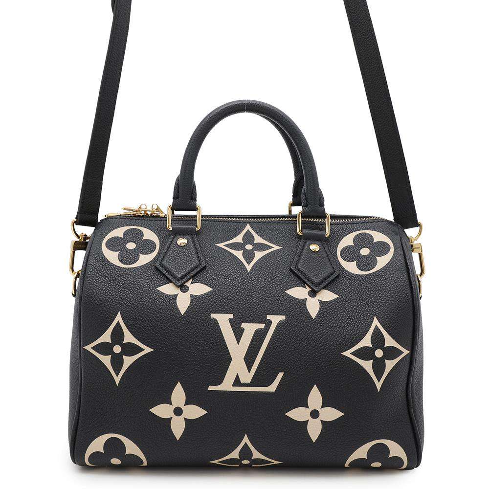 LOUIS VUITTON Speedy Bandouliere Noir/BeigeM58947 Bicolor Monogram Empreinte Leather Size 25
