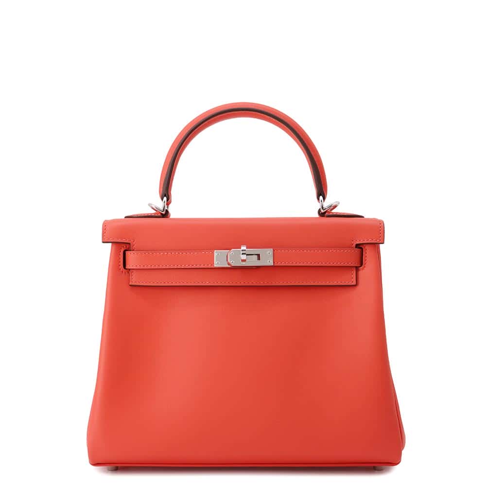HERMES Kelly Retourne Orange Field Swift Leather Size 25