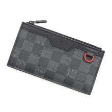将图像加载到图库查看器中，LOUIS VUITTON Utility Coin Card Holder RedN60354 Damier Graphite
