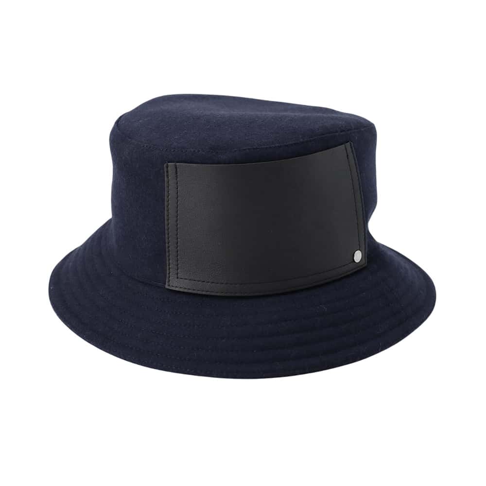 HERMES ★Philip bucket hat Size 58 Navy/Black Wool 100% Leather