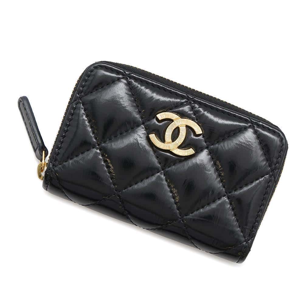 CHANEL Matelasse zip coin purse BlackAP4262 Patent Calf Leather