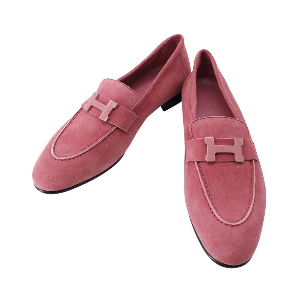 HERMES Mocassins Paris Suede Rose Aphrodite Chevre Leather Velour (Suede) Size 38