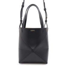 将图像加载到图库查看器中，LOEWE Puzzlefold Tote Bag BlackA657V25X01 Shiny Calf Leather Size Mini
