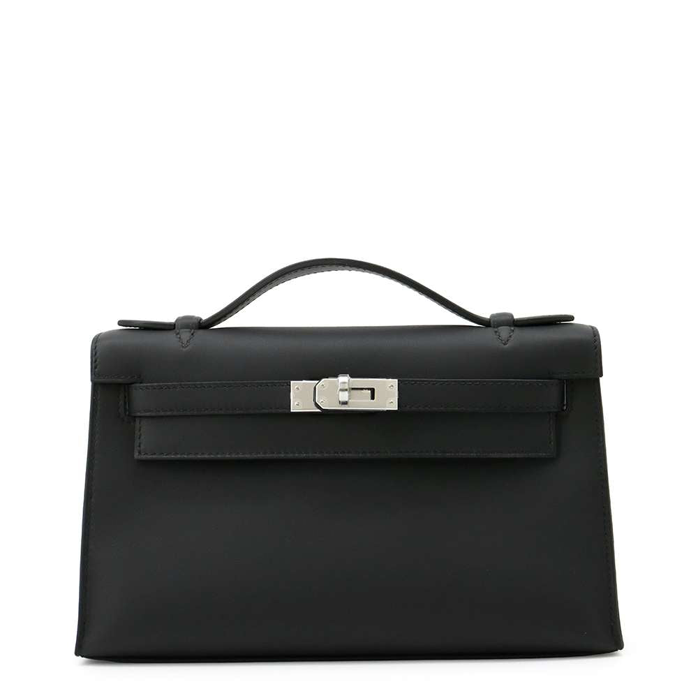 HERMES PochetteKelly Black Swift Leather Size 22