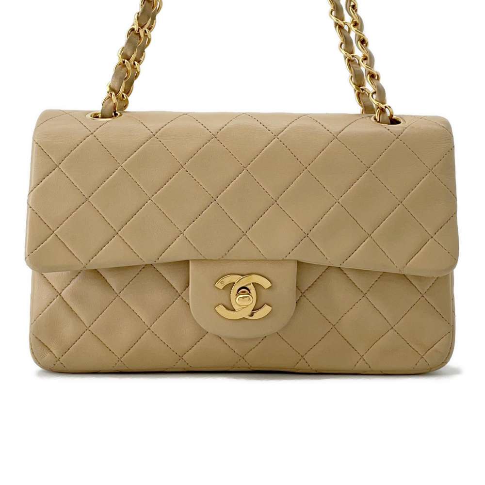 CHANEL Matelasse ChainShoulder Bag BeigeA01113 Lambskin Size 23