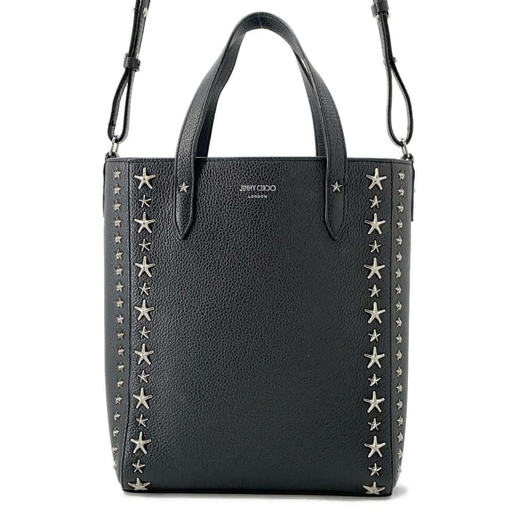 JIMMY CHOO Pegasi Star Studded 2way Handbag Black Leather