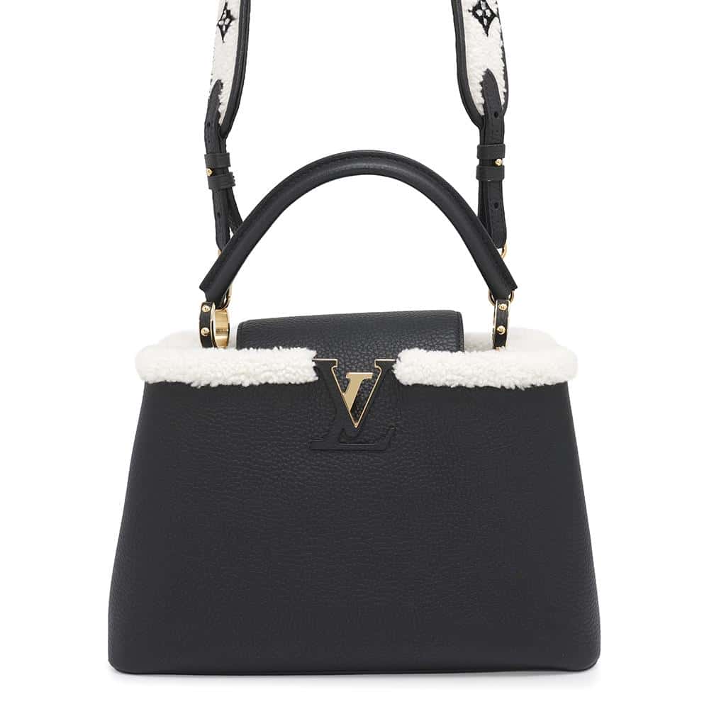 LOUIS VUITTON Capucines BlackM59073 Taurillon Leather Shearling Size MM