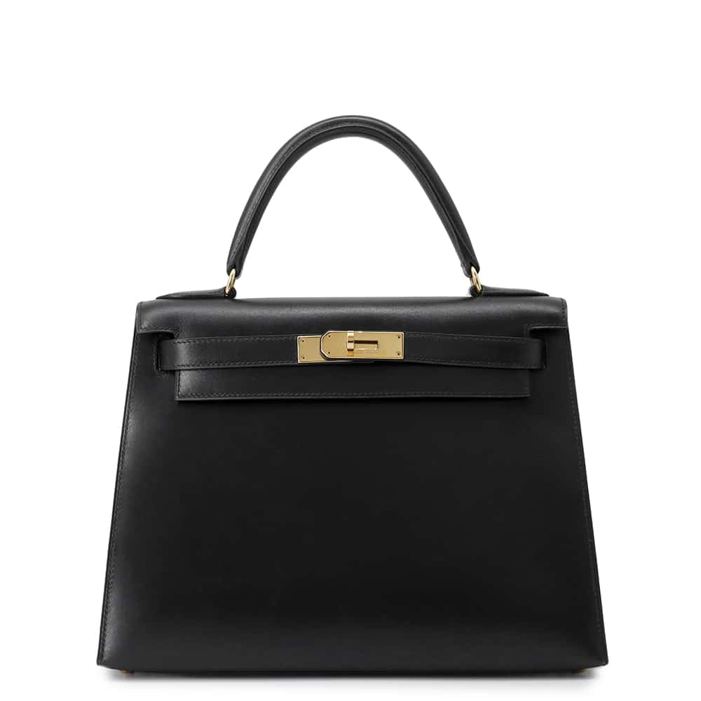 HERMES Kelly Sellier Black Box Calf Leather Size 28