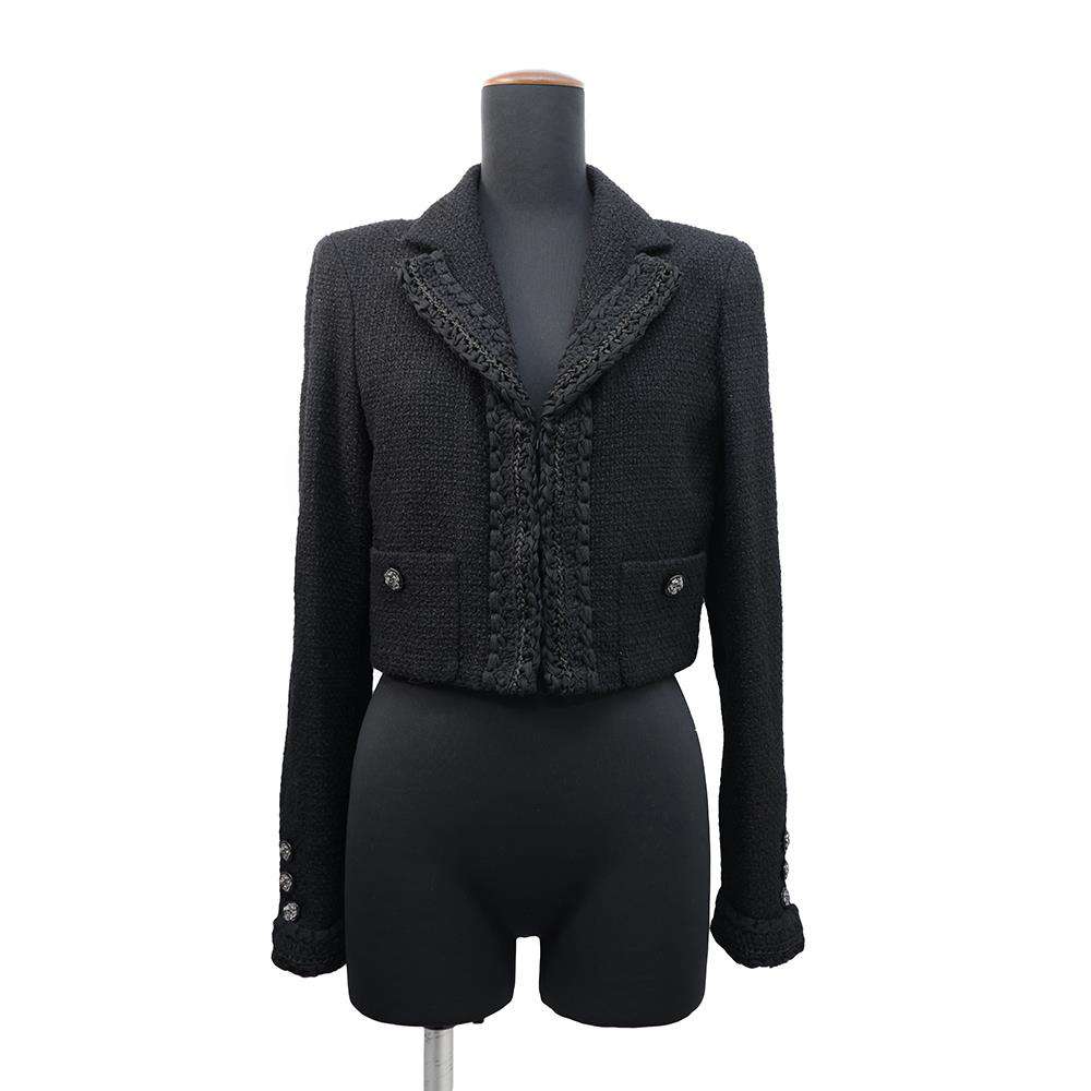 CHANEL Tweed Short Jacket Size 36 BlackP71896 Cotton62% Nylon38%