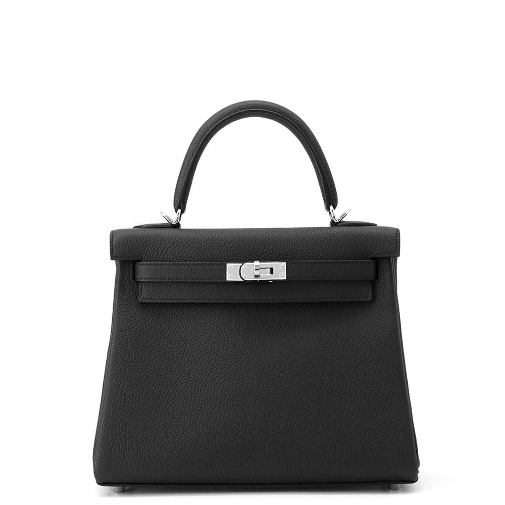 HERMES Kelly Retourne Black Togo Leather Size 25