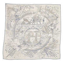 将图像加载到图库查看器中，HERMES Kare H Please Hold the Line Size 100 Naturel/Grimoien/Blue Turkan Cashmere70% Silk30%
