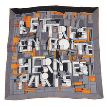 Load image into Gallery viewer, HERMES Giant Square Lettre-en-Boite Size 140 Anthracite/OrangeH553769T Cashmere70% Silk30%
