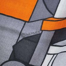 Load image into Gallery viewer, HERMES Giant Square Lettre-en-Boite Size 140 Anthracite/OrangeH553769T Cashmere70% Silk30%
