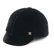 Load image into Gallery viewer, CHANEL Velour CC Logo Cap Size L Black 92% Viscose 8% Silk

