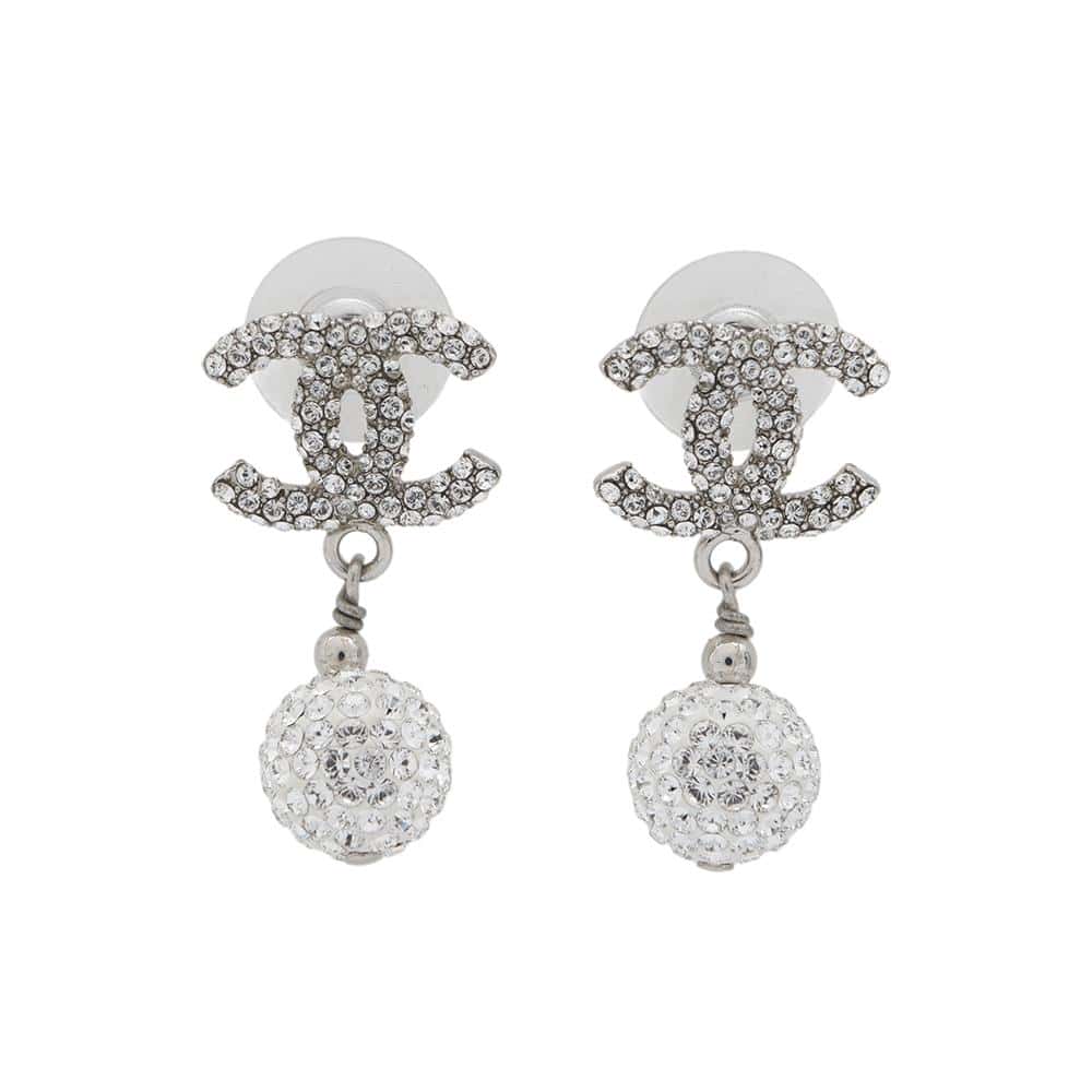 CHANEL Earrings CC Logo Mirror Ball Metal Rhinestone