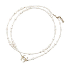 Load image into Gallery viewer, CHANEL CC Logo Pearl Long Necklace Metal Rhinestone Faux Pearl
