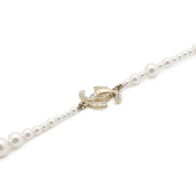 Load image into Gallery viewer, CHANEL CC Logo Pearl Long Necklace Metal Rhinestone Faux Pearl
