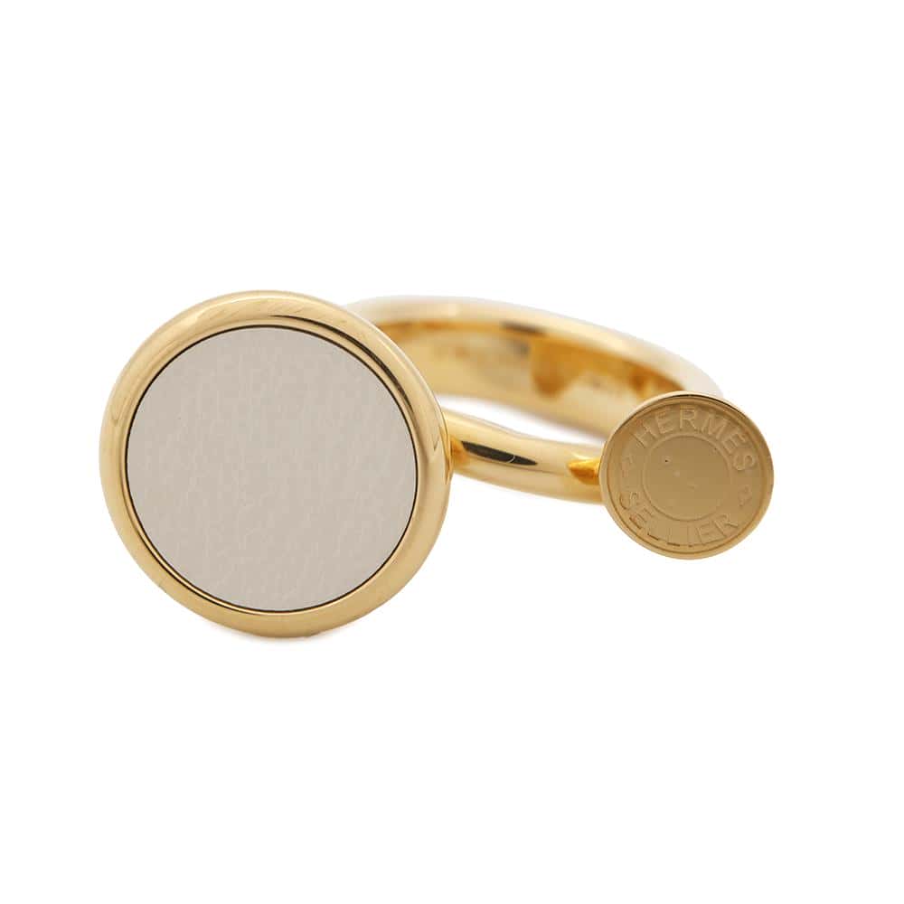 HERMES Coll Ring Size M Nata Metal Swift Leather