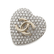 将图像加载到图库查看器中，CHANEL CC Logo Heart Brooch Metal Rhinestone
