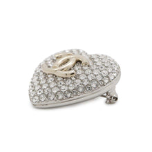 将图像加载到图库查看器中，CHANEL CC Logo Heart Brooch Metal Rhinestone
