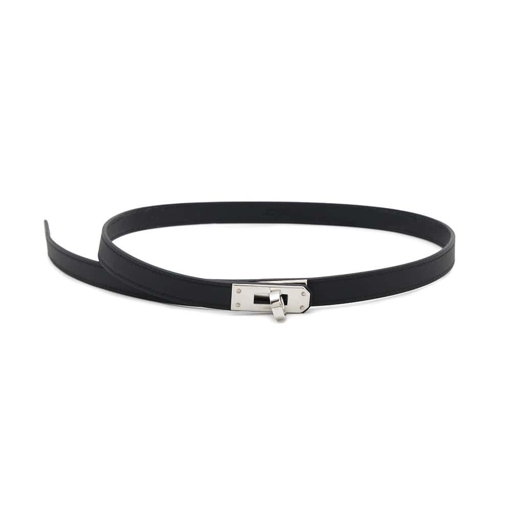 HERMES Kelly Lariat Necklace Black Swift Leather
