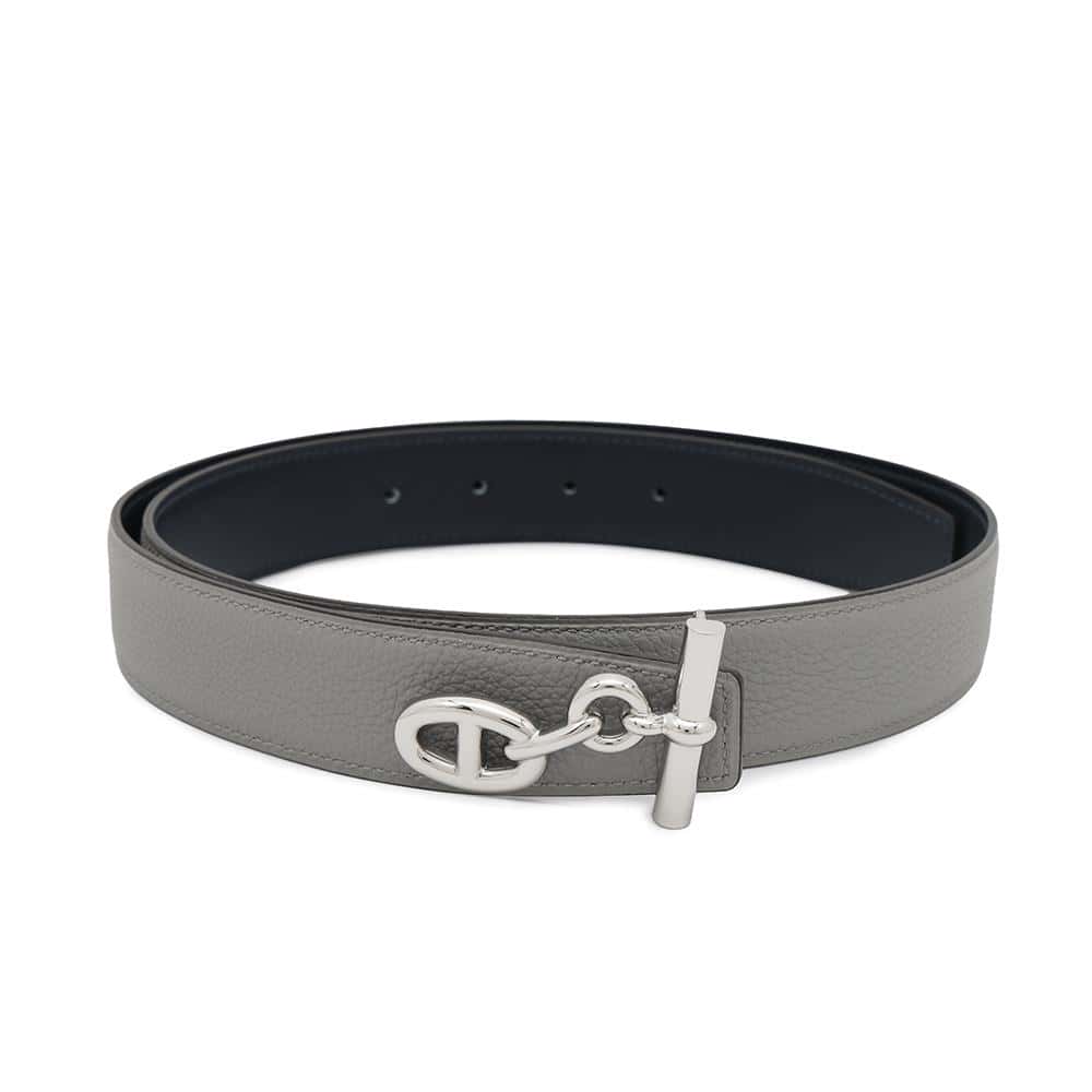 HERMES Yachting Belt 32 Size 85 Blue Marine/Gris Mouette Box Calf Leather Togo Leather
