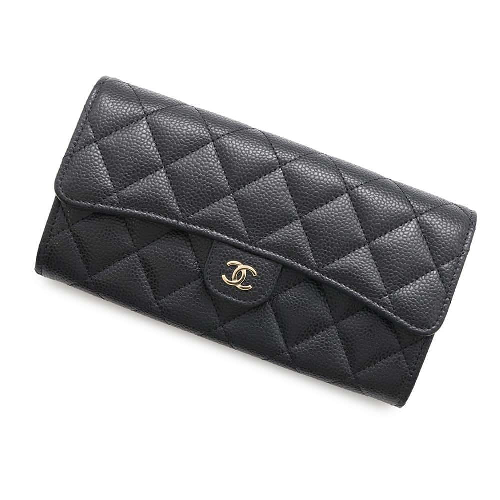 CHANEL Matelasse Classic Long Flap Wallet BlackAP0241 Caviar Leather