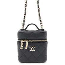 将图像加载到图库查看器中，CHANEL Matelasse 2WAY Chain Vanity Case BlackAP2503 Caviar Leather Size Small
