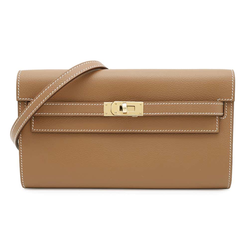 HERMES Kelly wallet long to go Gold Evercolor