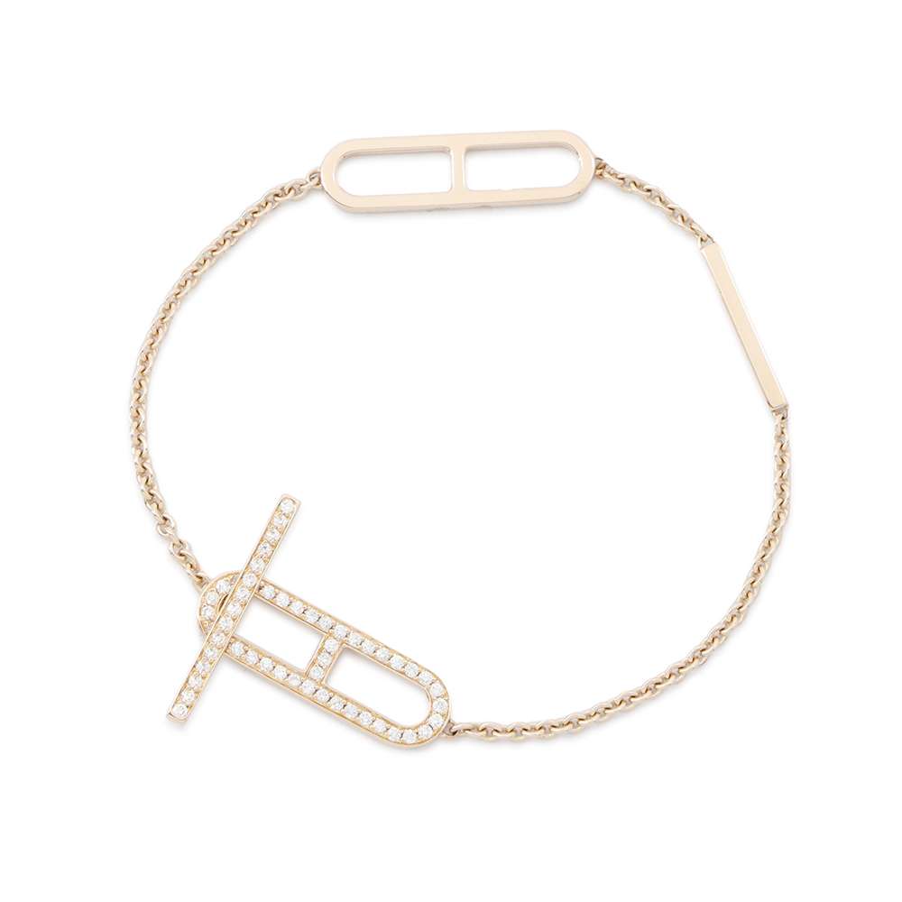 HERMES Eva Chain d'Ancre Bracelet Size ST/PM 18K Pink Gold