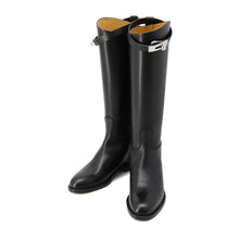 将图像加载到图库查看器中，HERMES Jumping Boots Black Leather Size 36
