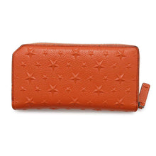 Load image into Gallery viewer, JIMMY CHOO Carnaby Star Embossed Zip Around Long Wallet Orange Leather
