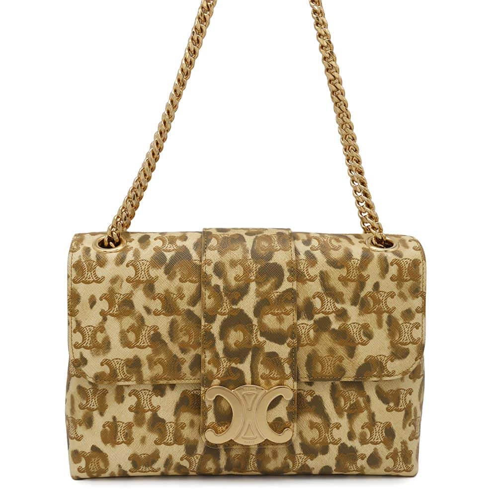 CELINE ChainShoulder Leopard Brown Leather